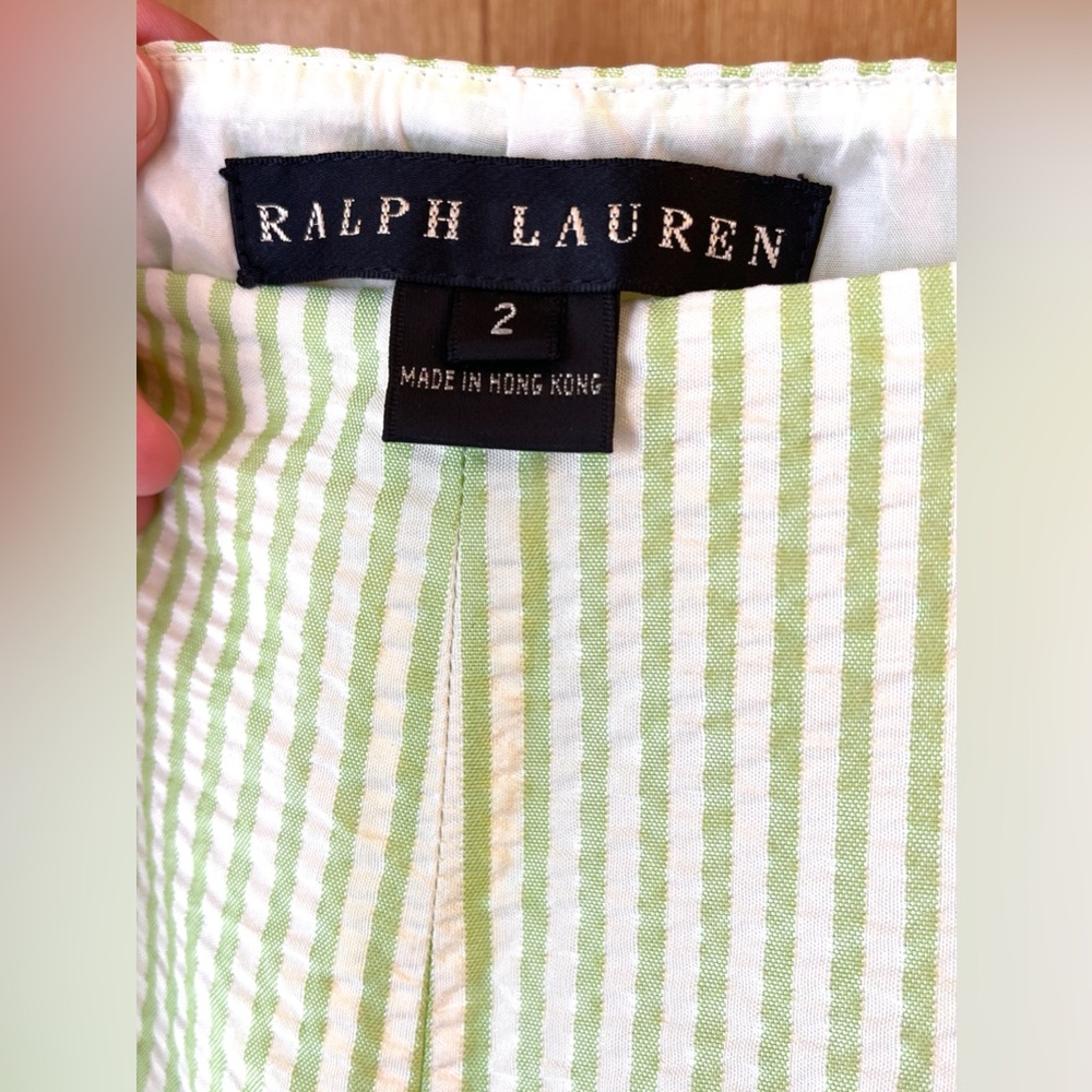 Vintage Y2K Ralph Lauren black label green striped seersucker pants sz 2
